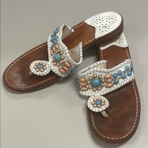 Jack Rogers Women's Leather Sandals with Blue, peach & silver Accents sz8